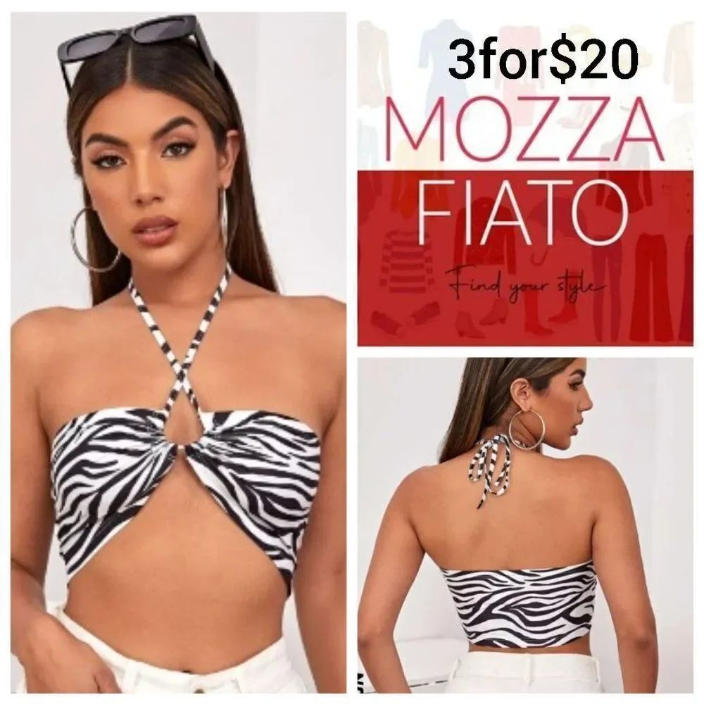 3for$20 NWT SHEIN ICON Crisscross Tie Backless Zebra Striped Halter Top